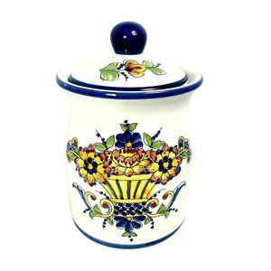 J. Willfred Portugal Charles Sedak 6.5” Peint a la Main Floral Canister Vintage